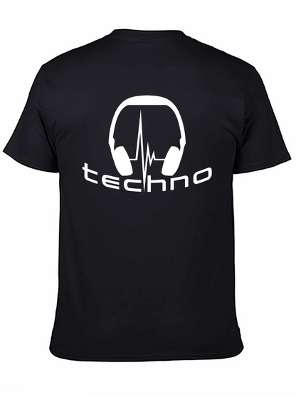 Camiseta Negra Techno con Audífonos y Latido