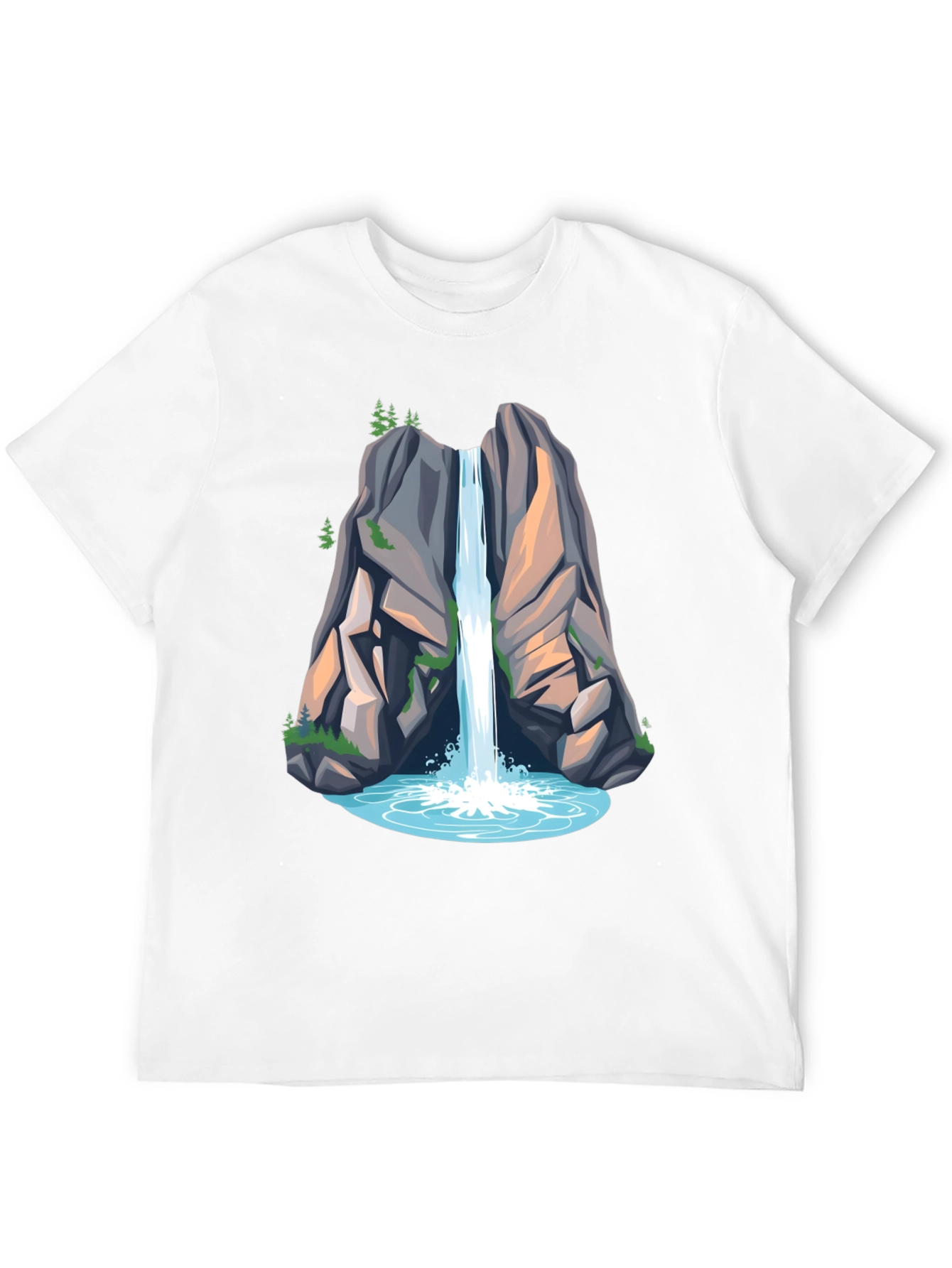 Camiseta Negra con Diseño de Cascada de Montaña