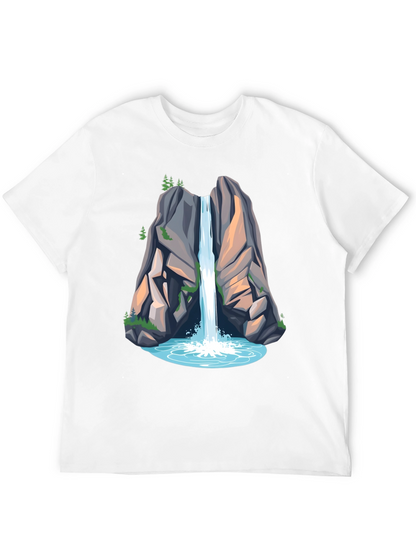 Camiseta Negra con Diseño de Cascada de Montaña