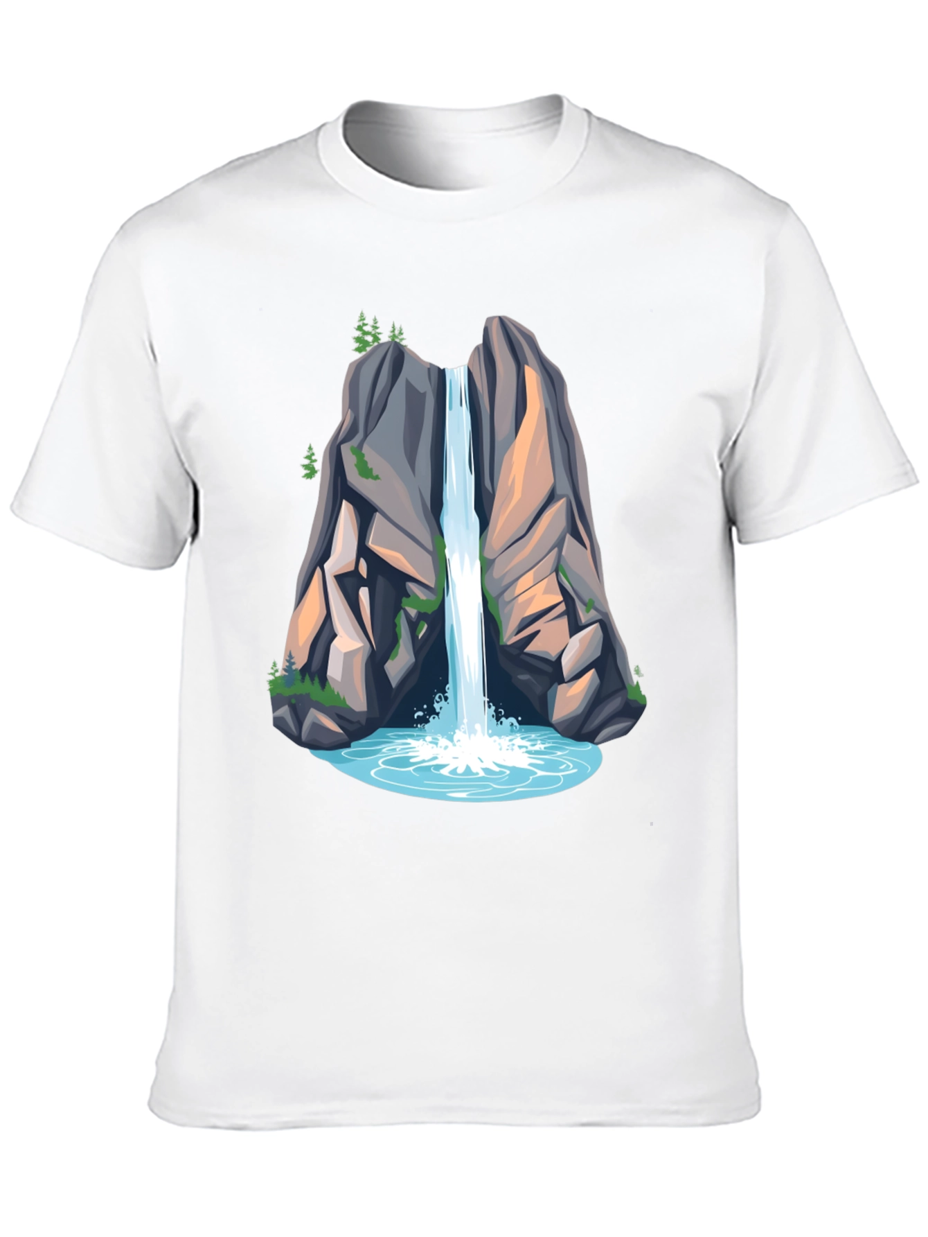 Camiseta Negra con Diseño de Cascada de Montaña