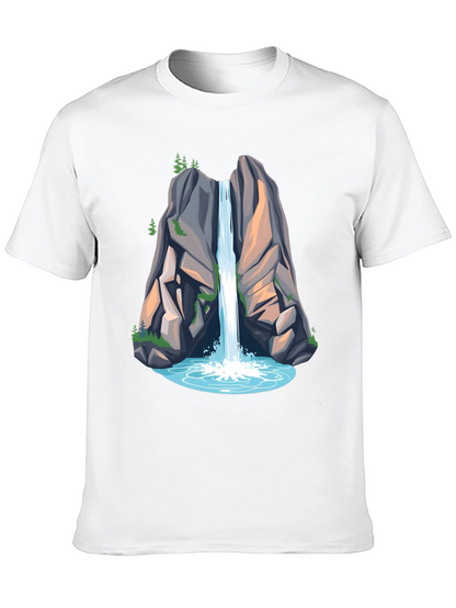 Camiseta Negra con Diseño de Cascada de Montaña