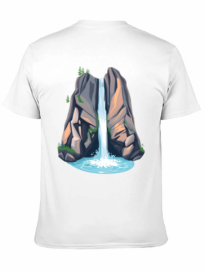 Camiseta Negra con Diseño de Cascada de Montaña