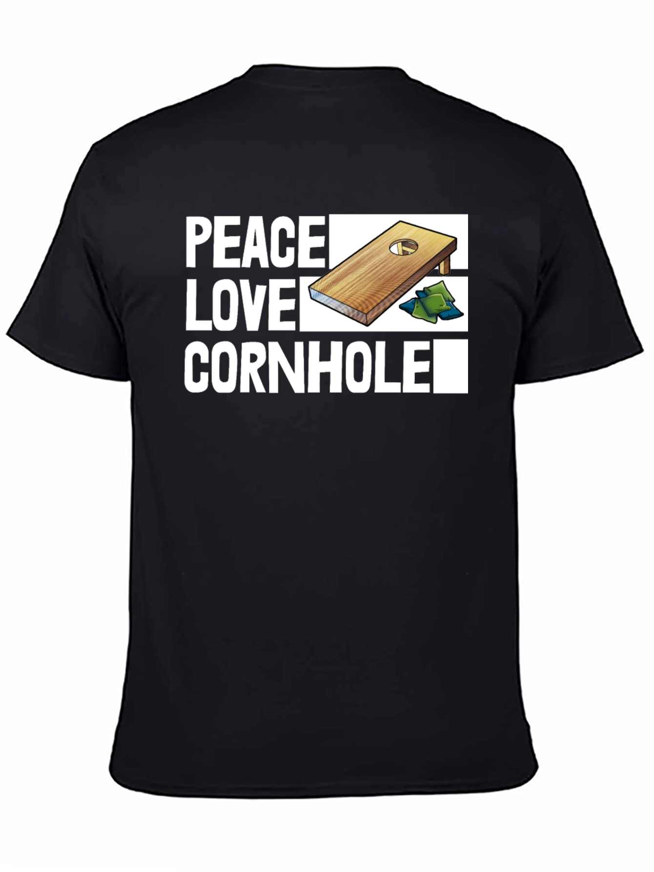 Camiseta Negra Peace Love Cornhole