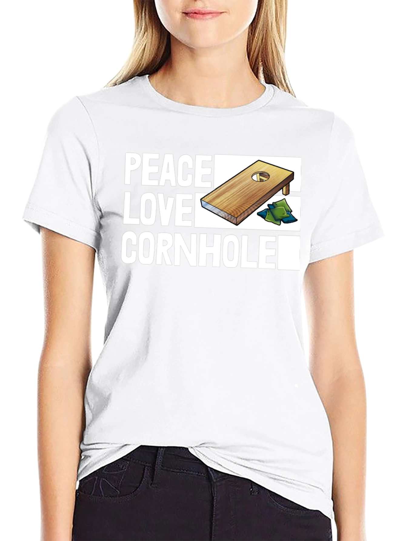 Camiseta Negra Peace Love Cornhole