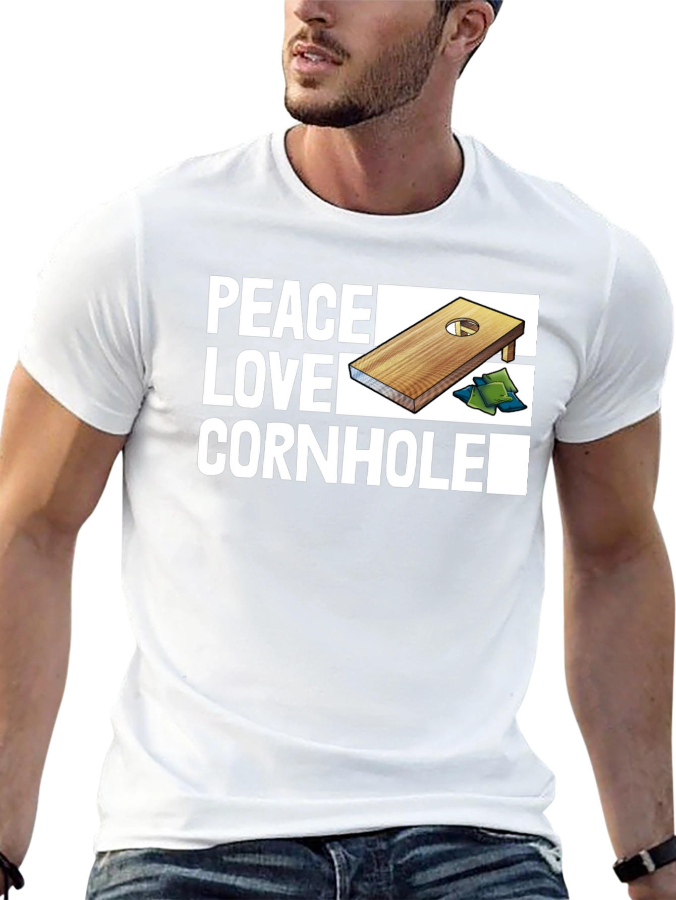 Camiseta Negra Peace Love Cornhole