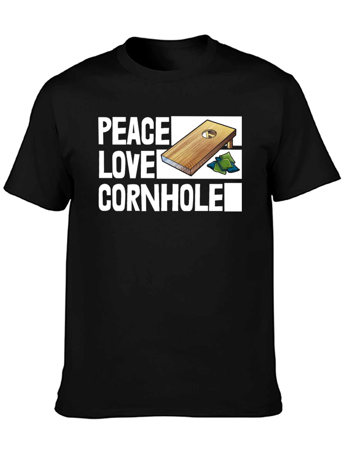 Camiseta Negra Peace Love Cornhole