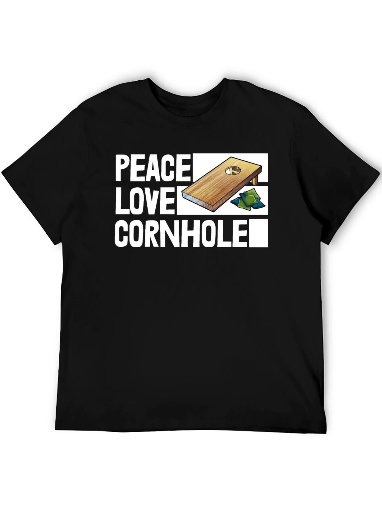 Camiseta Negra Peace Love Cornhole