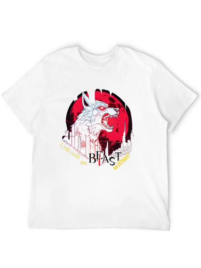 Camiseta Negra Hombre con Diseño Lobo Bestial