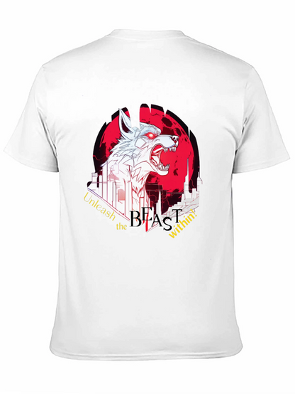 Camiseta Negra Hombre con Diseño Lobo Bestial