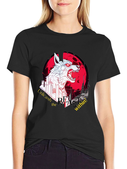 Camiseta Negra Hombre con Diseño Lobo Bestial