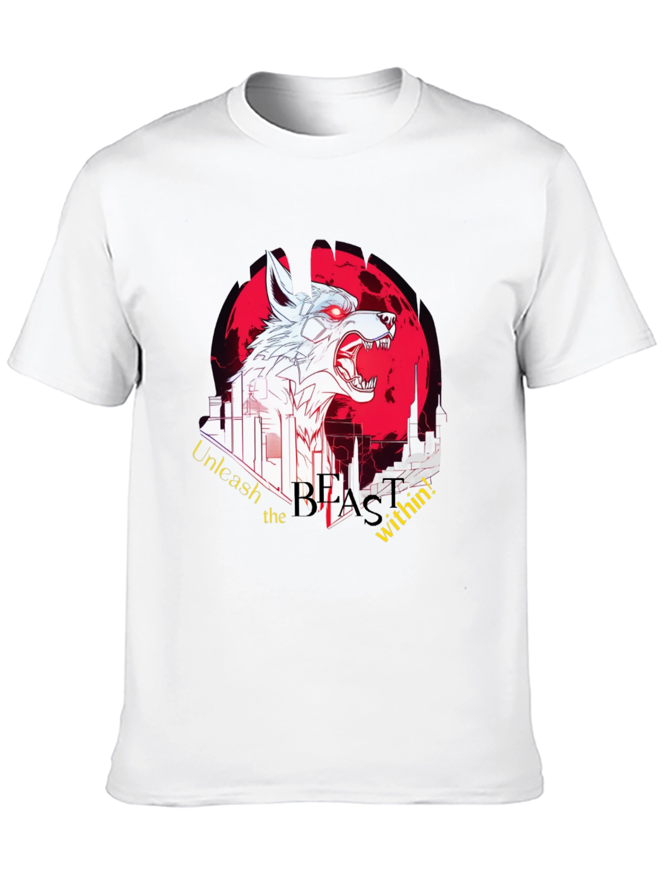 Camiseta Negra Hombre con Diseño Lobo Bestial