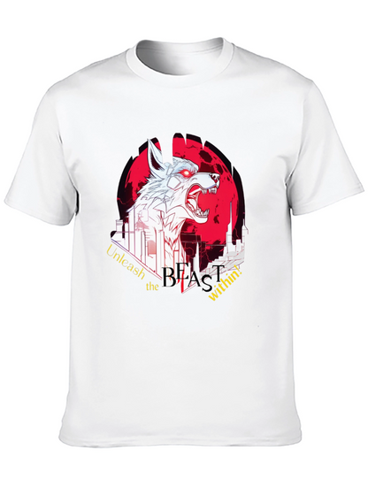 Camiseta Negra Hombre con Diseño Lobo Bestial