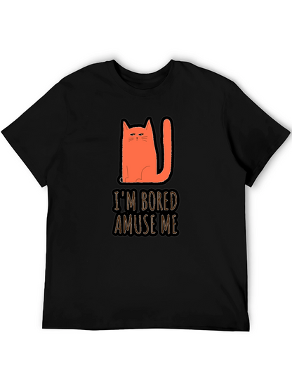 Camiseta Negra con Gato Naranja Estoy Aburrido Diviérteme