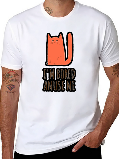 Camiseta Negra con Gato Naranja Estoy Aburrido Diviérteme
