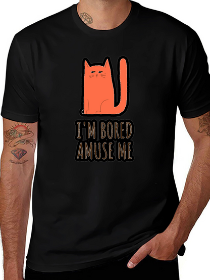 Camiseta Negra con Gato Naranja Estoy Aburrido Diviérteme