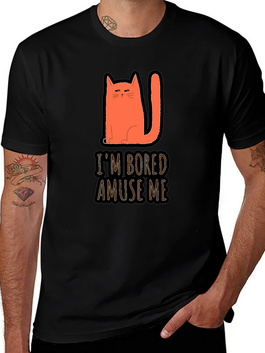Camiseta Negra con Gato Naranja Estoy Aburrido Diviérteme