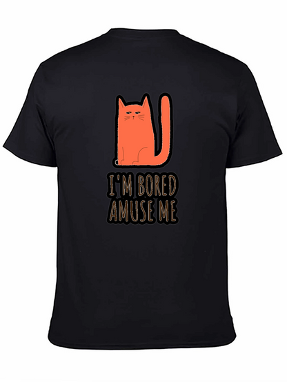 Camiseta Negra con Gato Naranja Estoy Aburrido Diviérteme