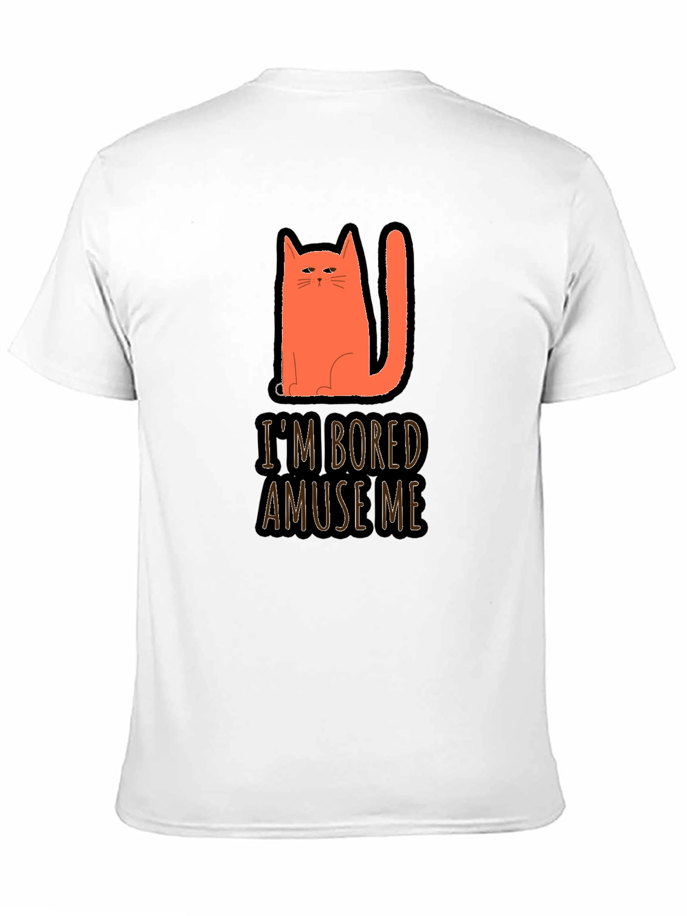 Camiseta Negra con Gato Naranja Estoy Aburrido Diviérteme