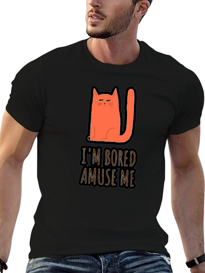 Camiseta Negra con Gato Naranja Estoy Aburrido Diviérteme