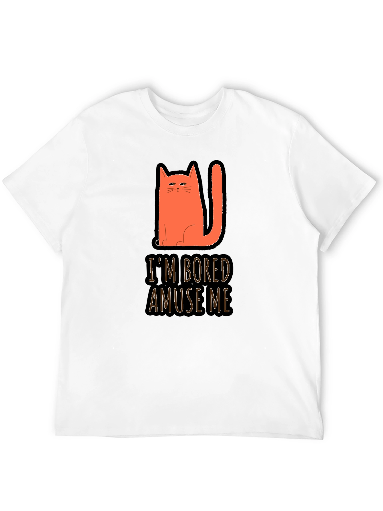 Camiseta Negra con Gato Naranja Estoy Aburrido Diviérteme