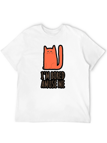 Camiseta Negra con Gato Naranja Estoy Aburrido Diviérteme
