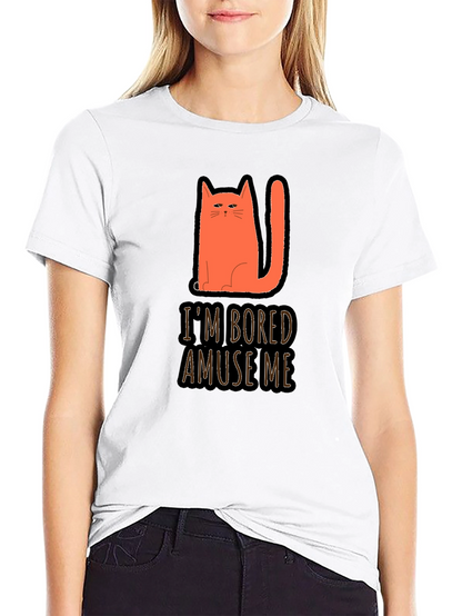 Camiseta Negra con Gato Naranja Estoy Aburrido Diviérteme