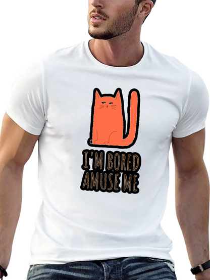 Camiseta Negra con Gato Naranja Estoy Aburrido Diviérteme