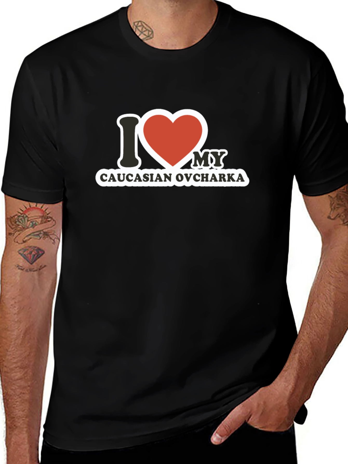 Camiseta Negra con Diseño I Love Caucasian Ovcharka