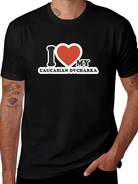 Camiseta Negra con Diseño I Love Caucasian Ovcharka