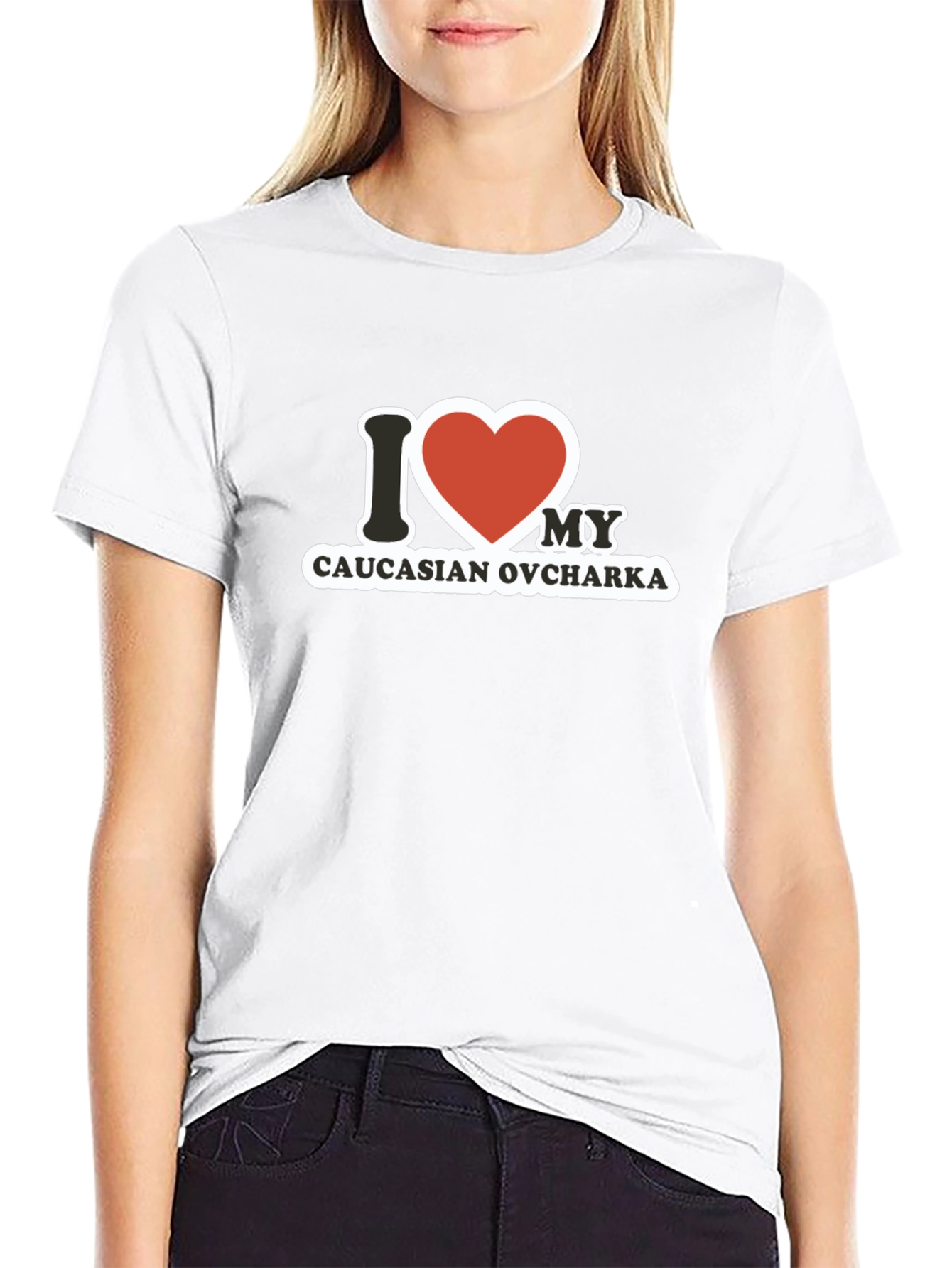 Camiseta Negra con Diseño I Love Caucasian Ovcharka