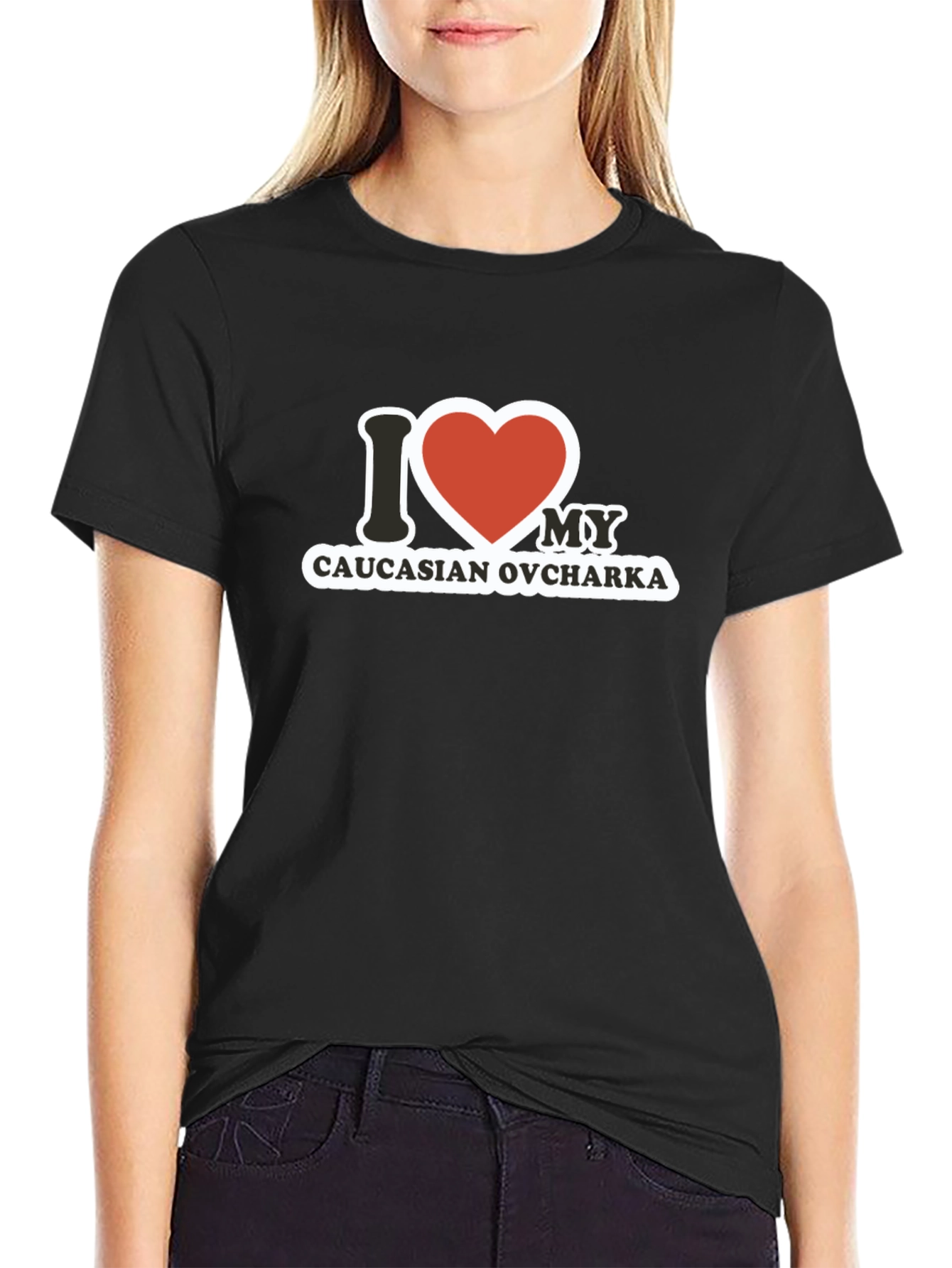Camiseta Negra con Diseño I Love Caucasian Ovcharka