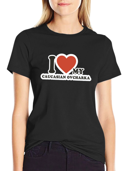 Camiseta Negra con Diseño I Love Caucasian Ovcharka