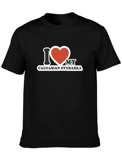 Camiseta Negra con Diseño I Love Caucasian Ovcharka