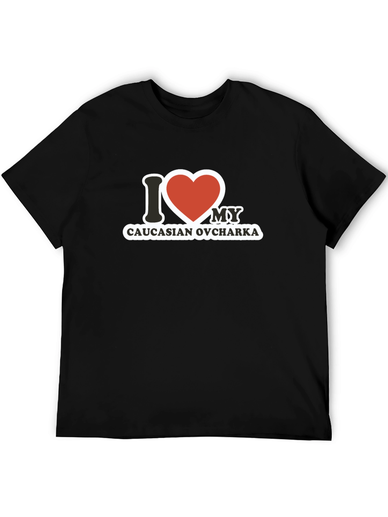 Camiseta Negra con Diseño I Love Caucasian Ovcharka