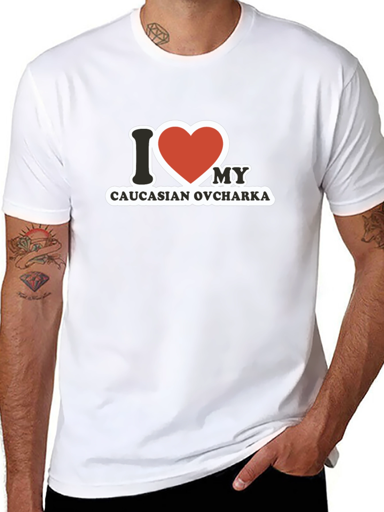 Camiseta Negra con Diseño I Love Caucasian Ovcharka