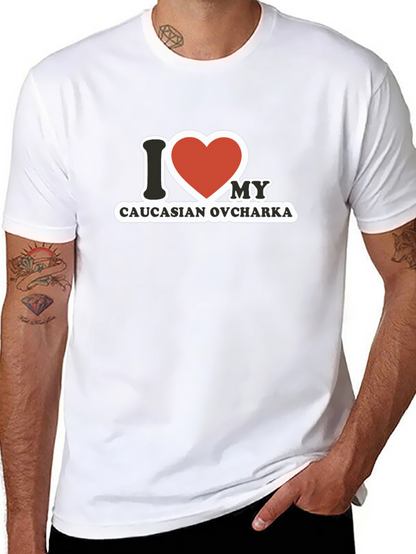 Camiseta Negra con Diseño I Love Caucasian Ovcharka