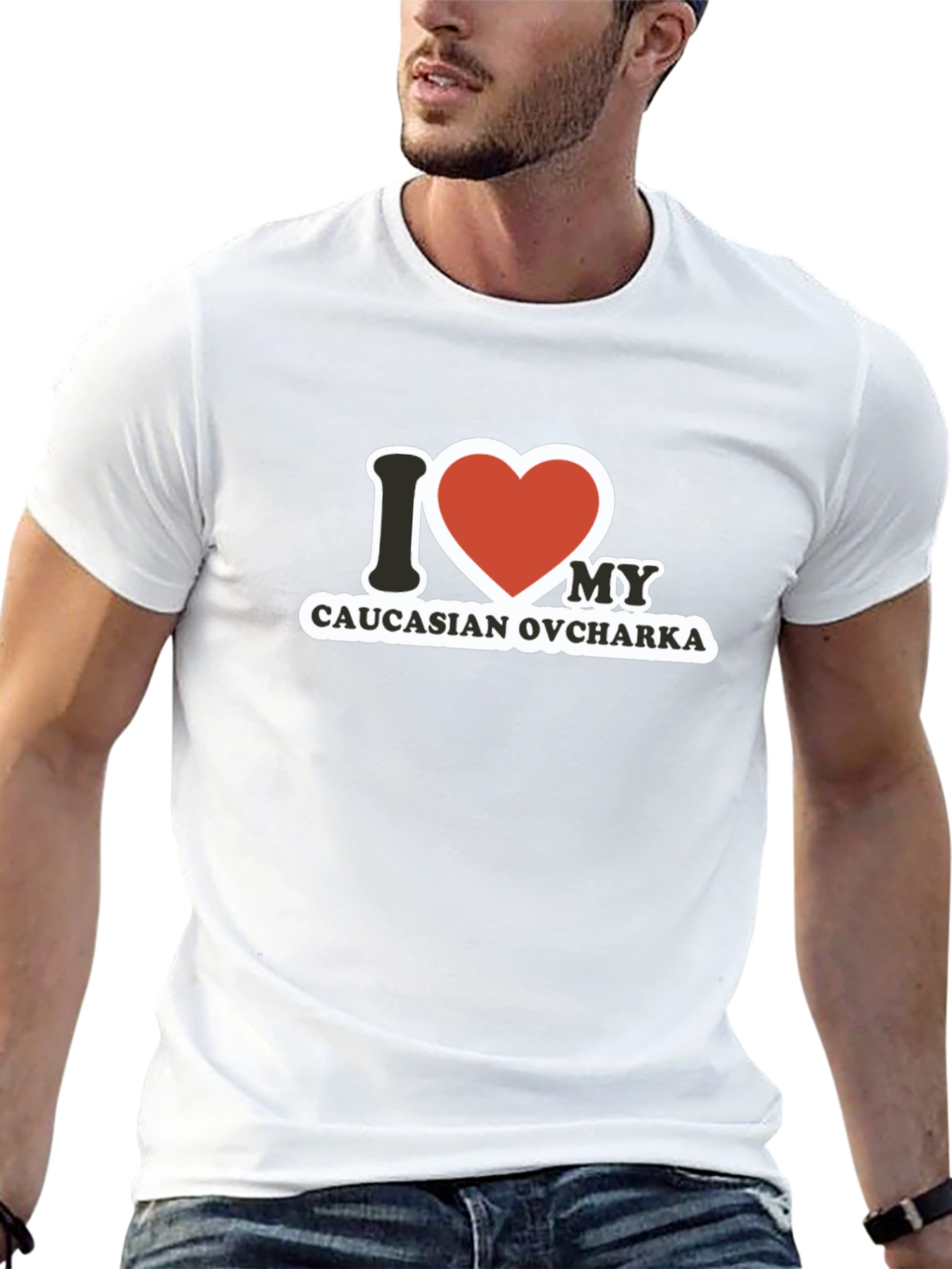 Camiseta Negra con Diseño I Love Caucasian Ovcharka