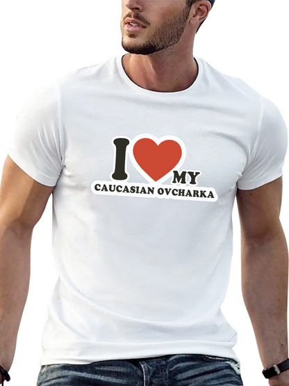 Camiseta Negra con Diseño I Love Caucasian Ovcharka