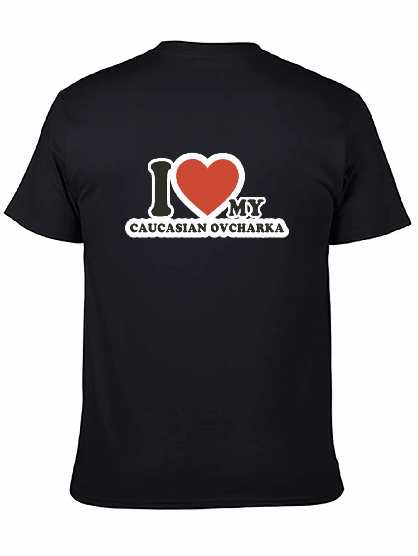 Camiseta Negra con Diseño I Love Caucasian Ovcharka