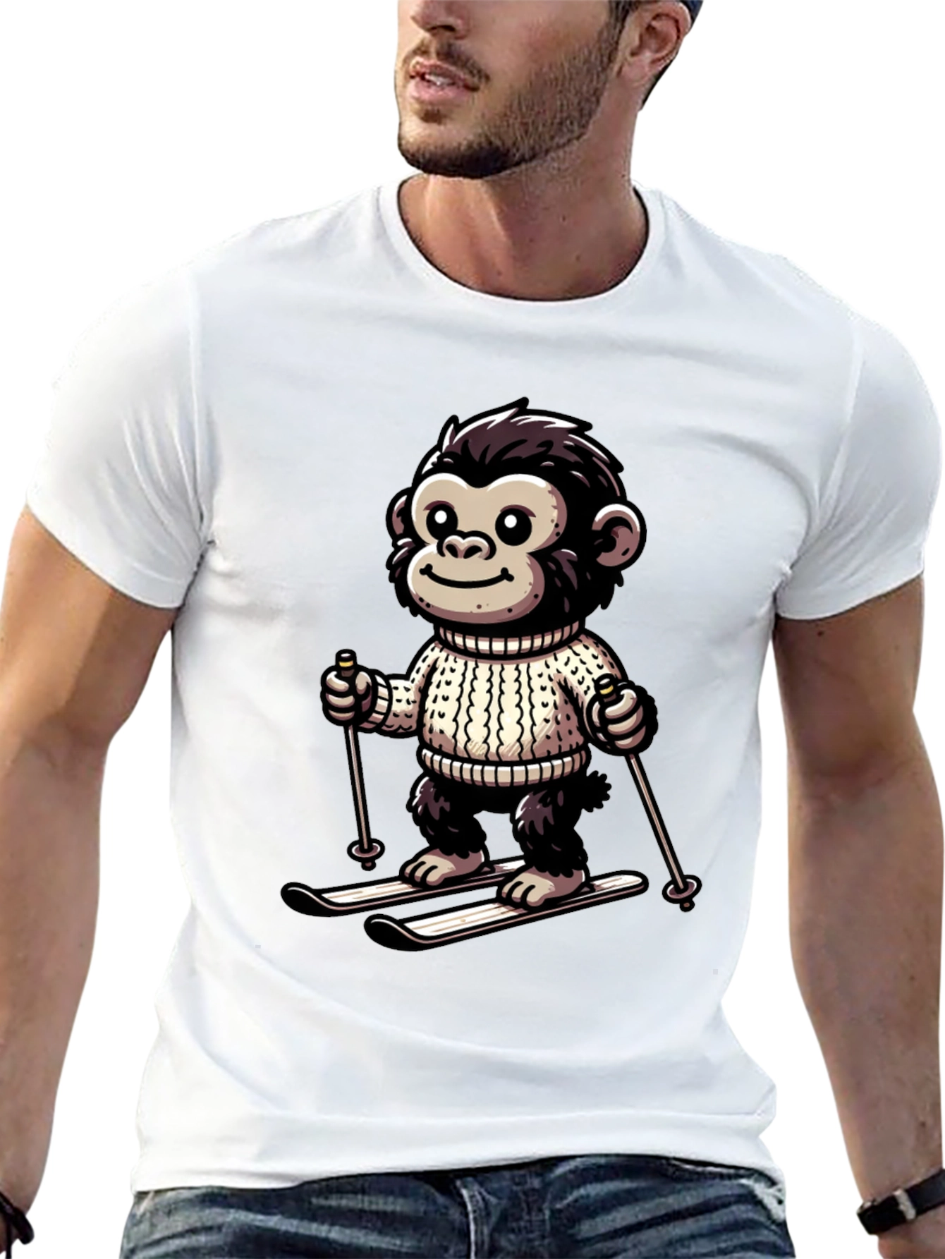 Camiseta Negra con Mono Esquiador Divertido