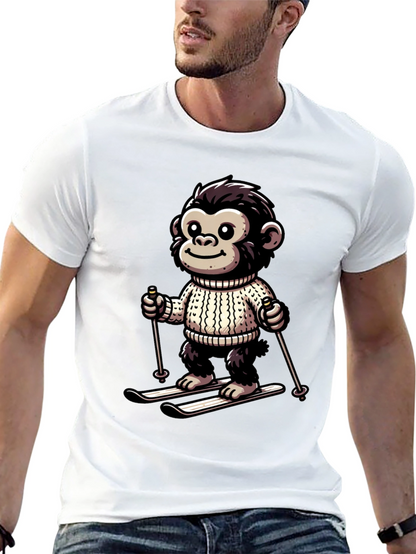 Camiseta Negra con Mono Esquiador Divertido