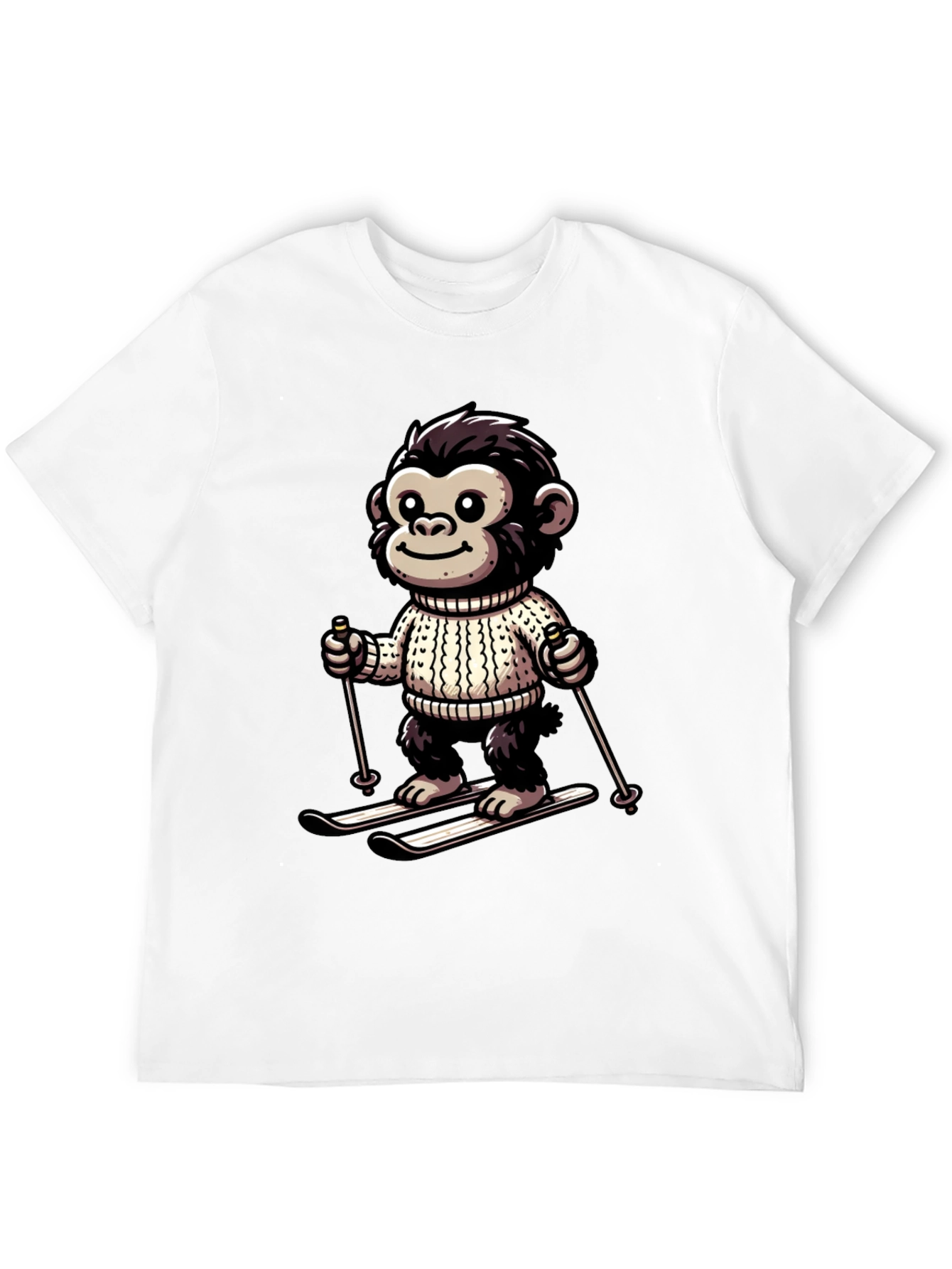 Camiseta Negra con Mono Esquiador Divertido