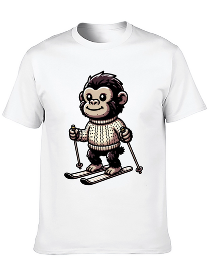 Camiseta Negra con Mono Esquiador Divertido