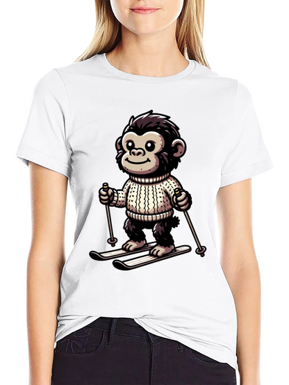 Camiseta Negra con Mono Esquiador Divertido