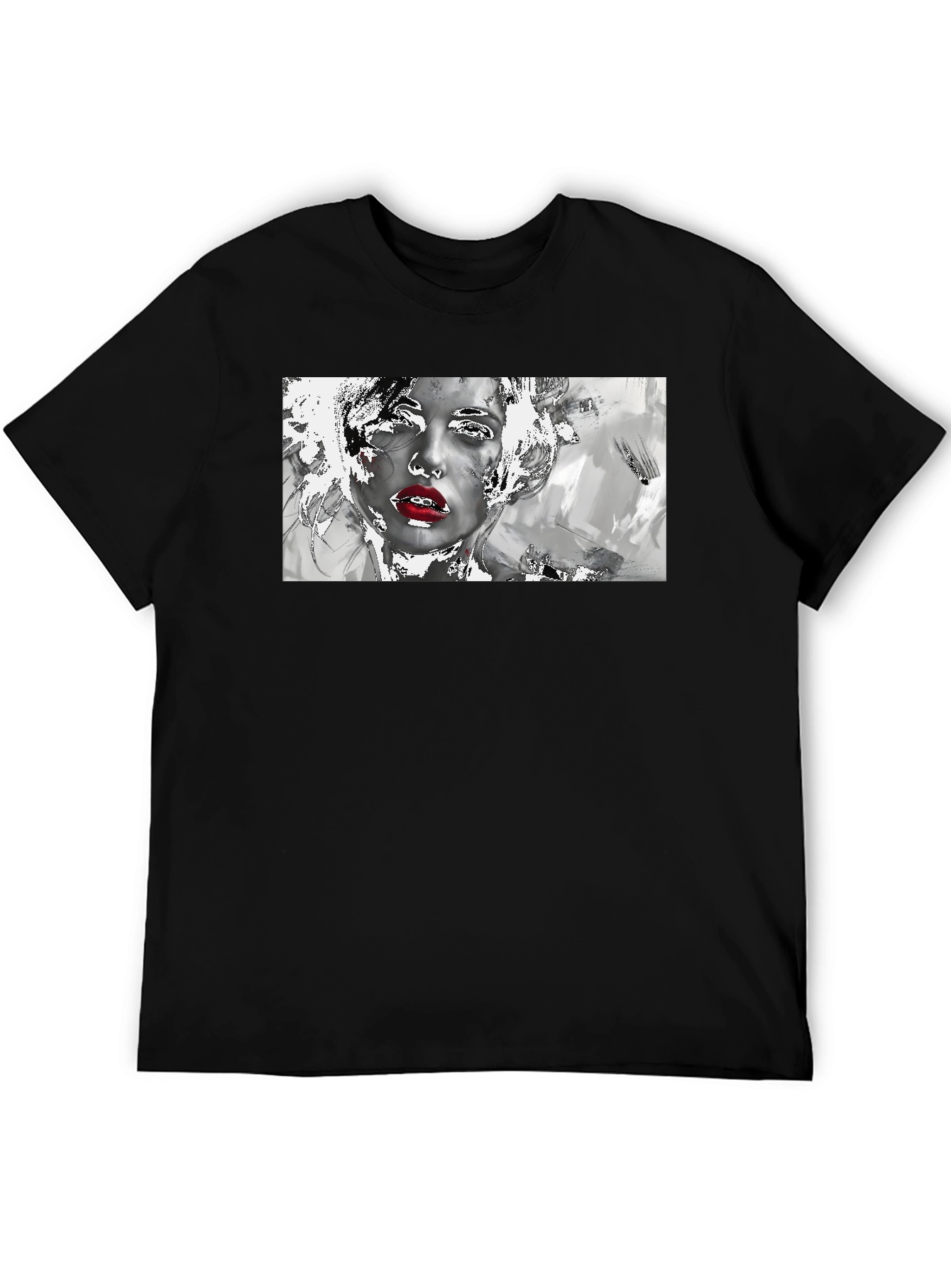 Camiseta Negra con Diseño Artístico de Mujer