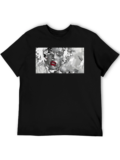 Camiseta Negra con Diseño Artístico de Mujer