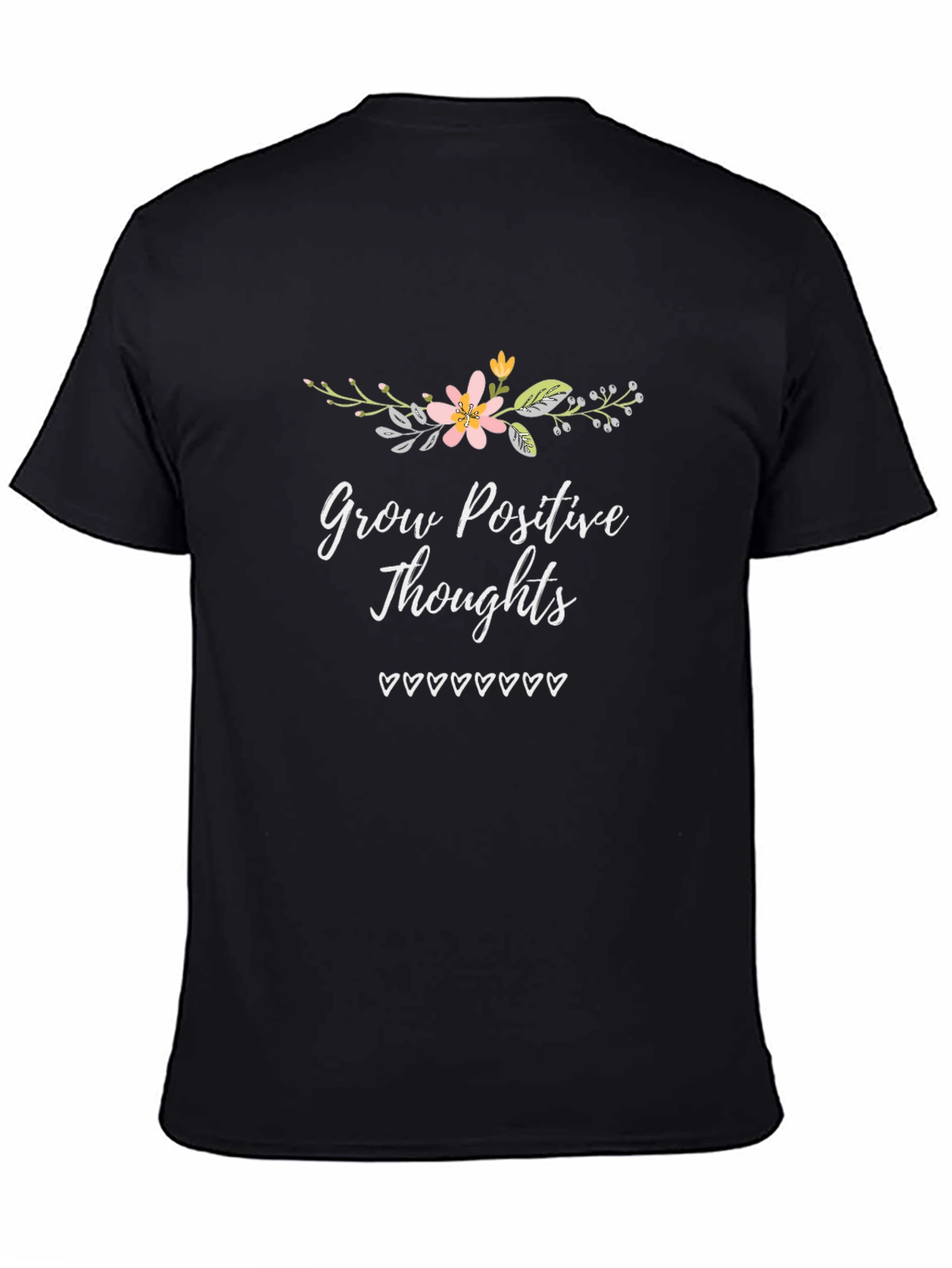 Camiseta Negra con Diseño Floral y Mensaje Positivo