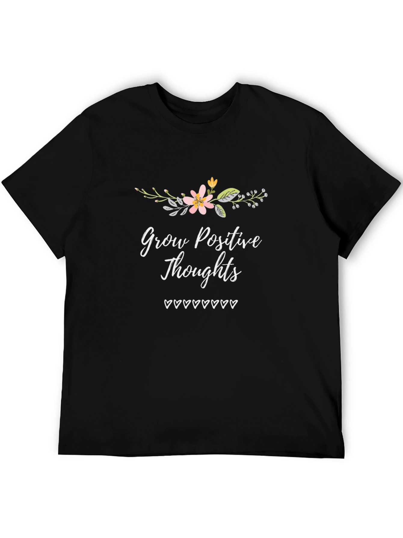 Camiseta Negra con Diseño Floral y Mensaje Positivo