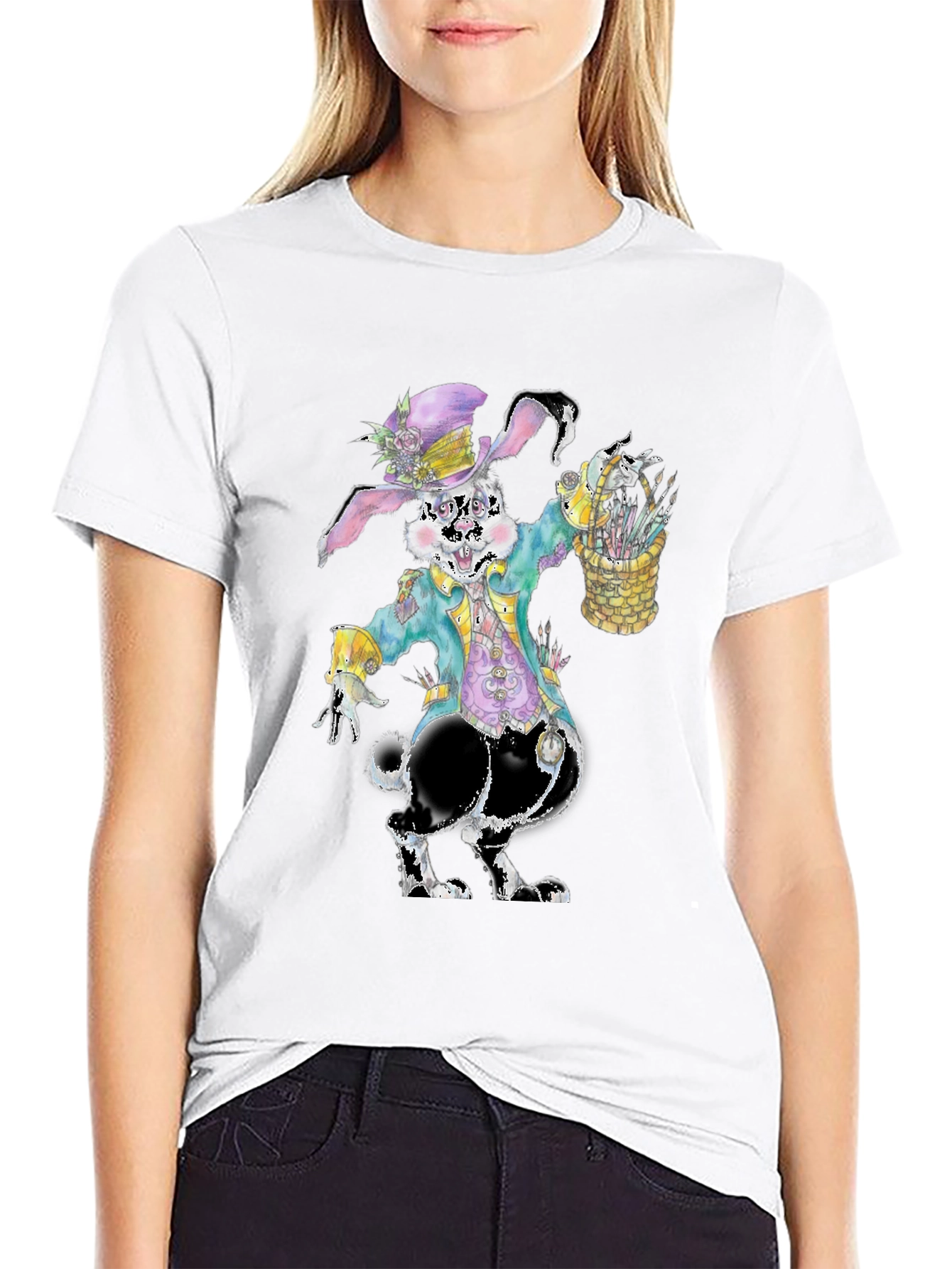 Camiseta con diseño de conejo pintor