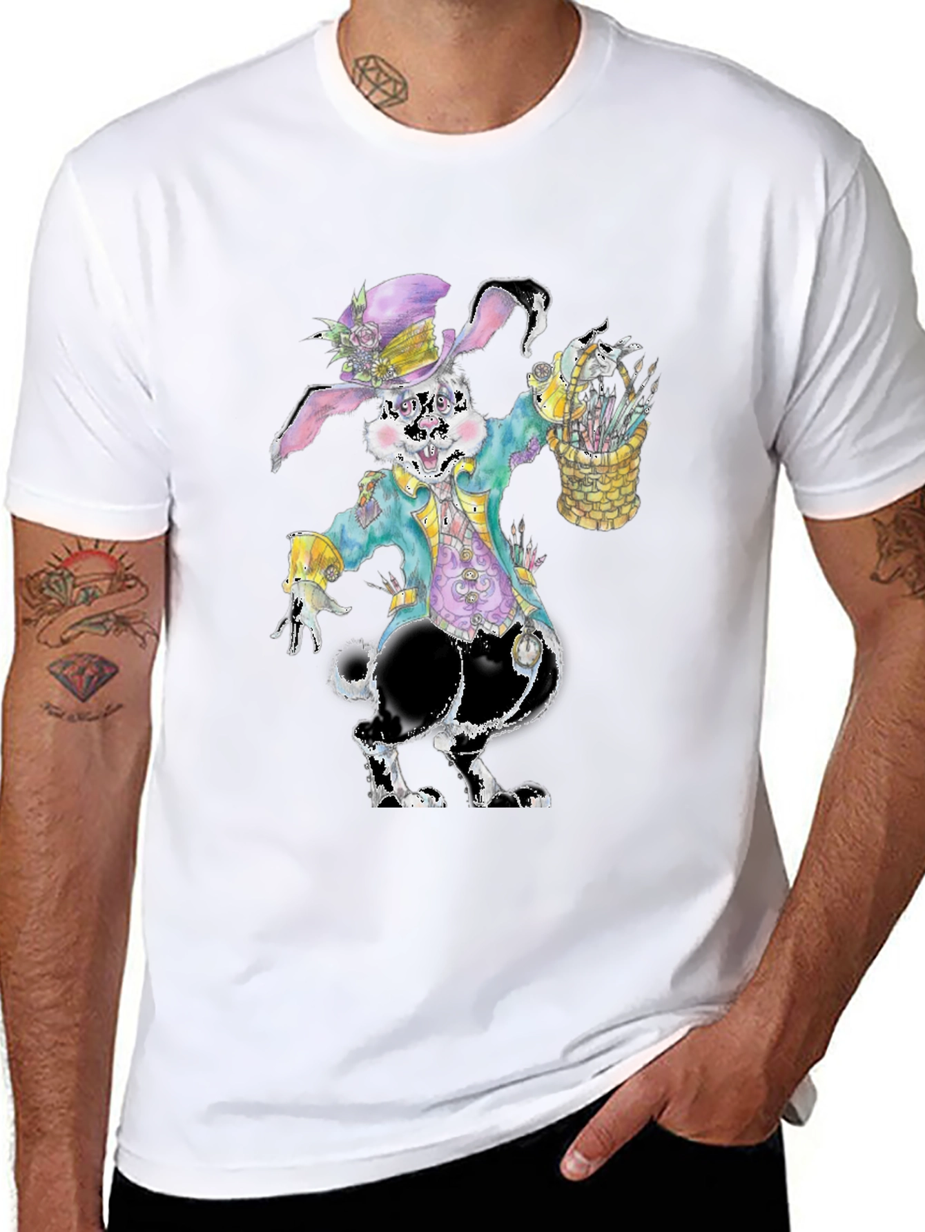 Camiseta con diseño de conejo pintor